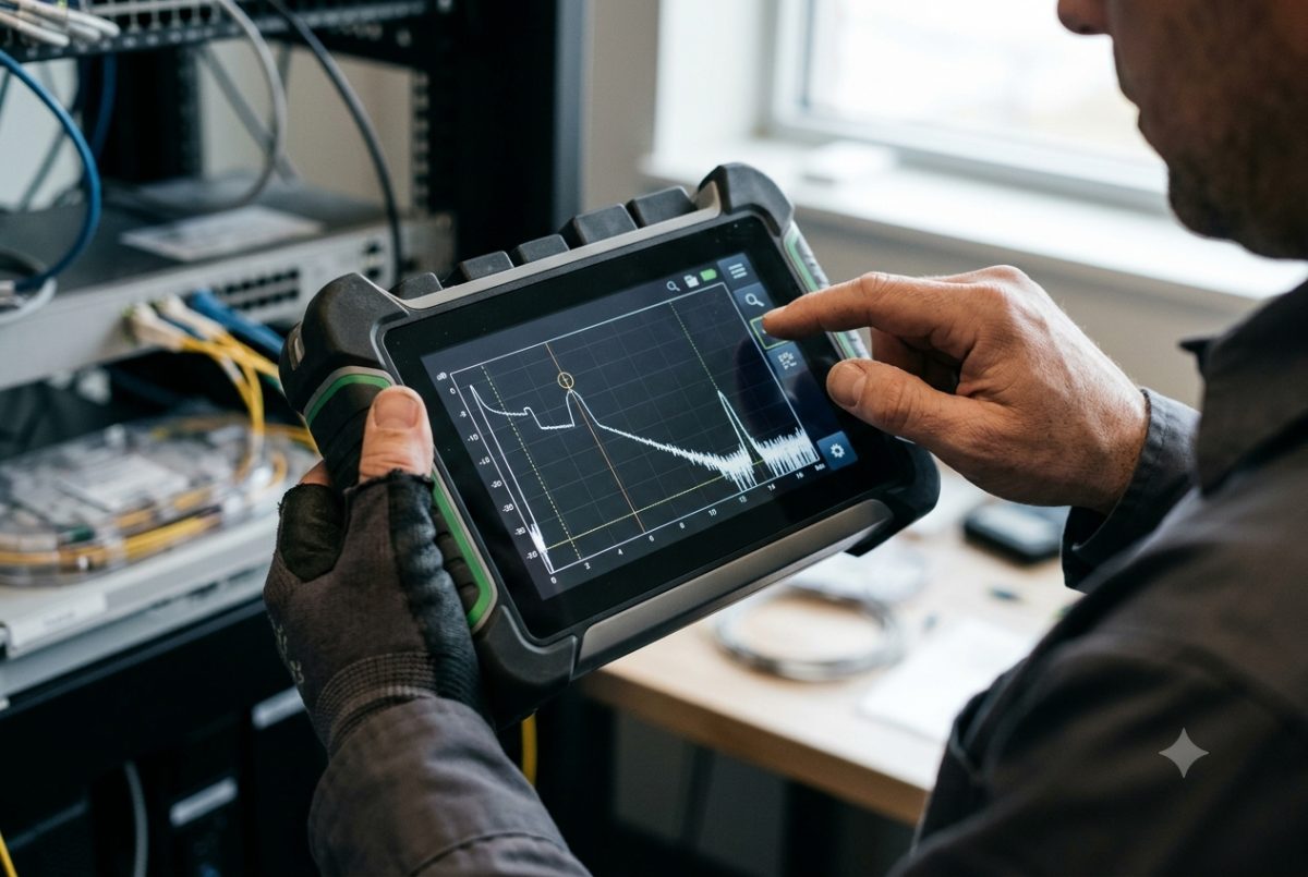 OTDR-Display mit Trace einer Glasfaserstrecke